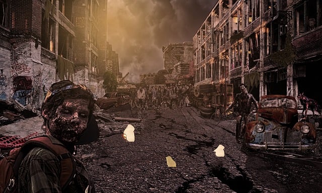 post-apocalyptic urban zombie scene
