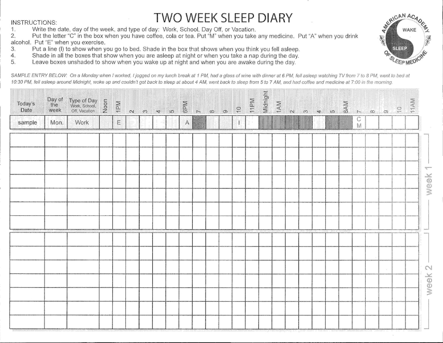 Sleep Chart For Adults