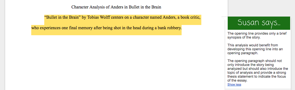 sample character analysis paper