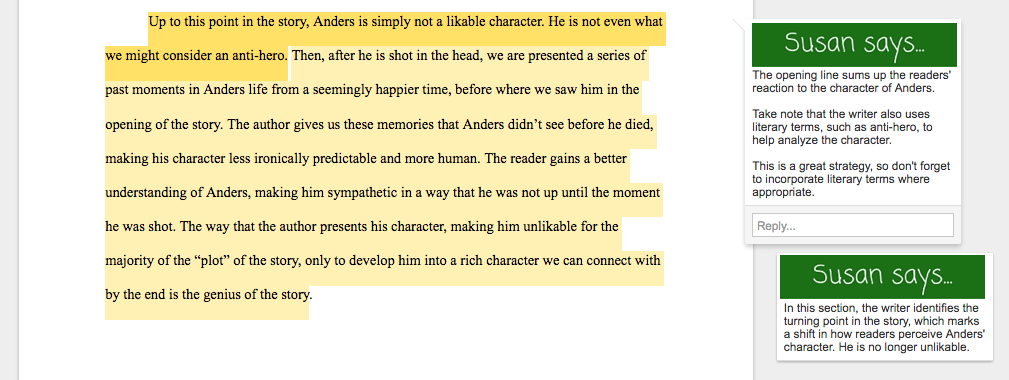 Character analysis paper example