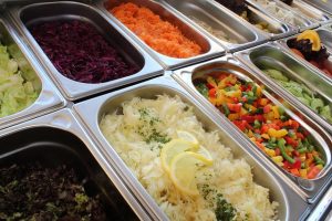 vegetables in a school meal buffet