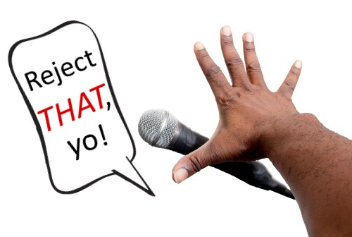 mic drop with speech bubble that says reject that, yo