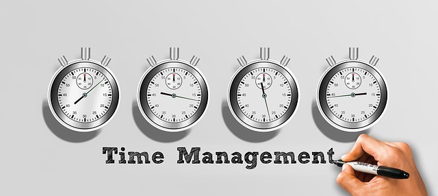 graphic with multiple clocks labeled 'time management'